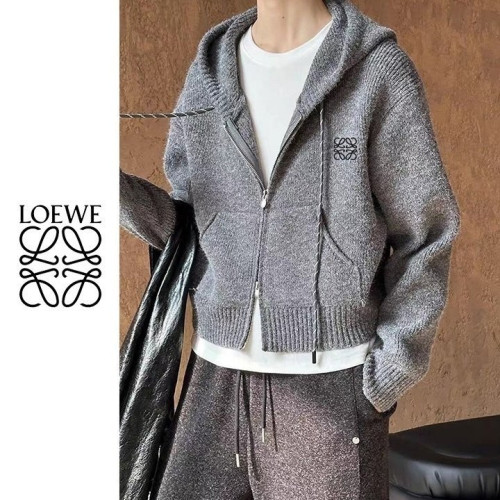 로에베 여성 배색끈 니트 후드집업