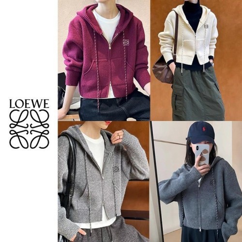 LOE 배색끈 니트 후드집업