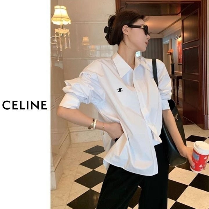 💕 셀** 트리옴페 자수 오버핏 셔츠