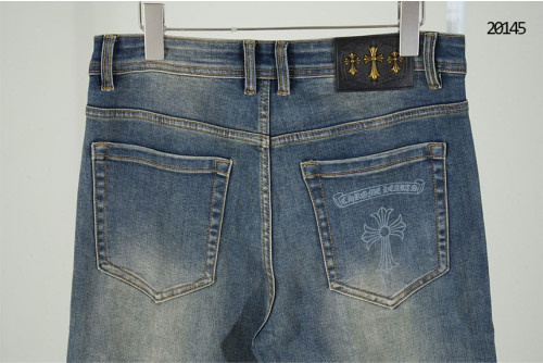 🔆 [Chrome Hearts] 크롬하츠 블랙 레더패치 금장 스틸로고 데님진🔆