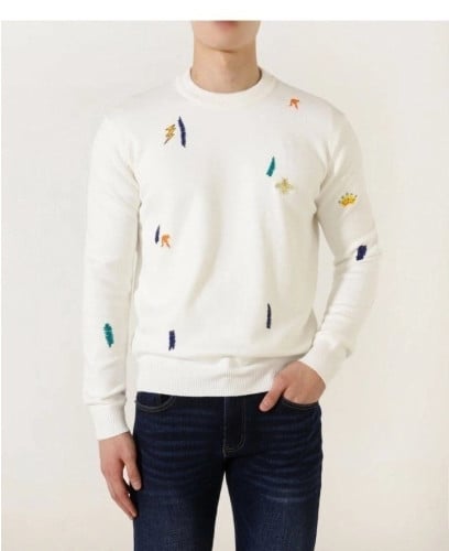 💕 구* 수입 멀티 자수 크루넥 니트