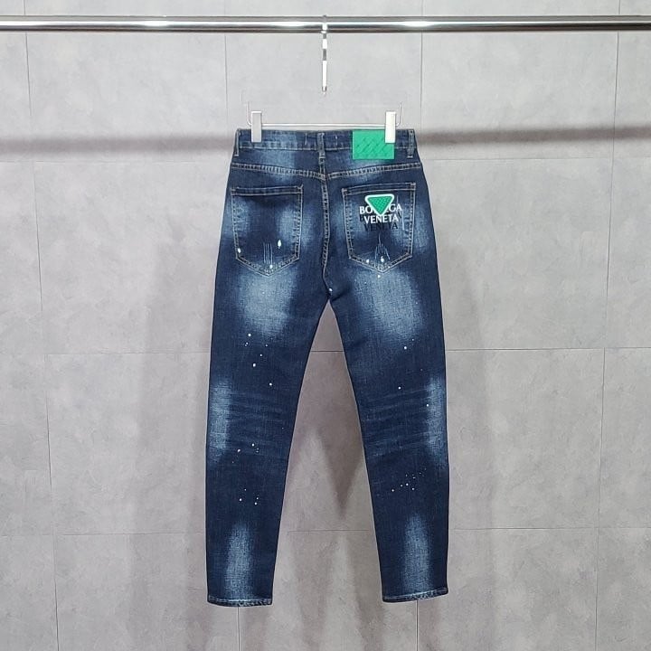 보테가베네타 그린 레더 패치 페인팅 워싱 청바지