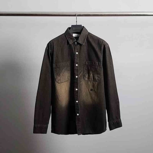 셀린느 로고 자수 워싱 오버 데님 셔츠