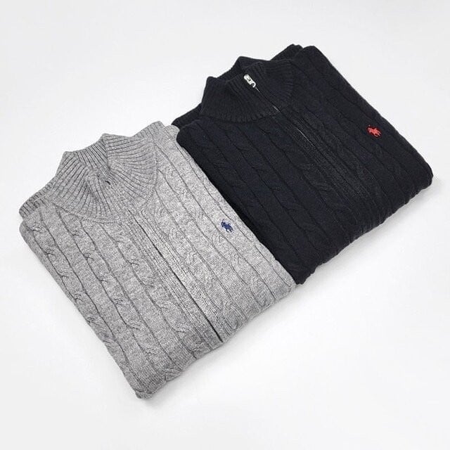 폴로 케이블 니트 집업