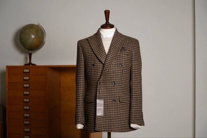 구찌 프리미엄 하운드투스 울 더블 자켓 브라운