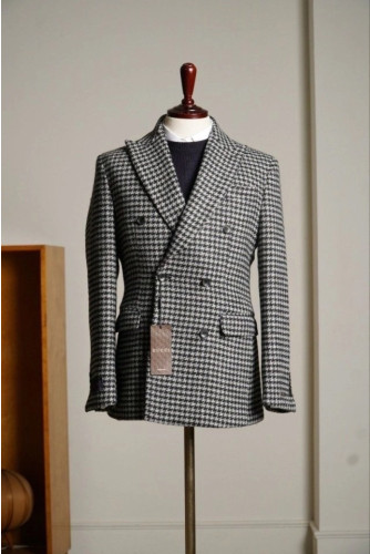 구찌 프리미엄 하운드투스 울 더블 자켓 블랙