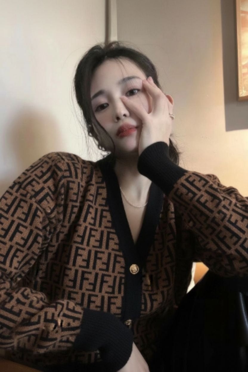 💕 펜* FF로고 자가드 가디건 ➡️수입풀(여성)