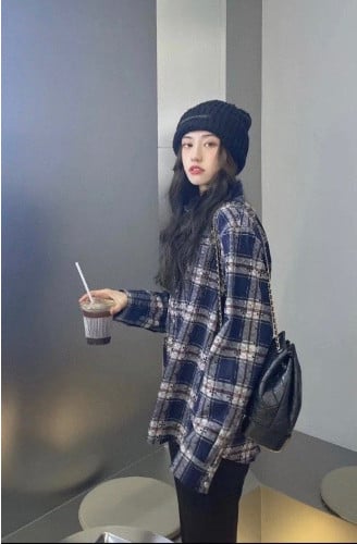 💕 크* 십자가 패치 버튼 자가드 체크셔츠✔수입최고급(남녀공용)