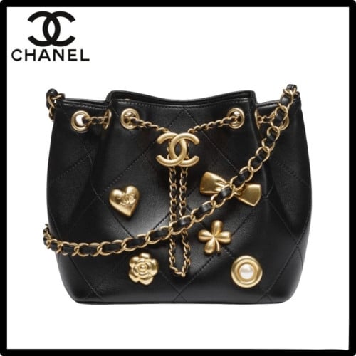 💕 샤* 25FW 25K 체인 버킷백 CC로고 드로스트링 호보백 골드 스터드 블랙 AS5824 ❤풀박스❤