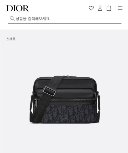 💕 디* Rider 2.0 지퍼 메신저백 블랙 Oblique 자카드 & 블랙 그레인 송아지 가죽