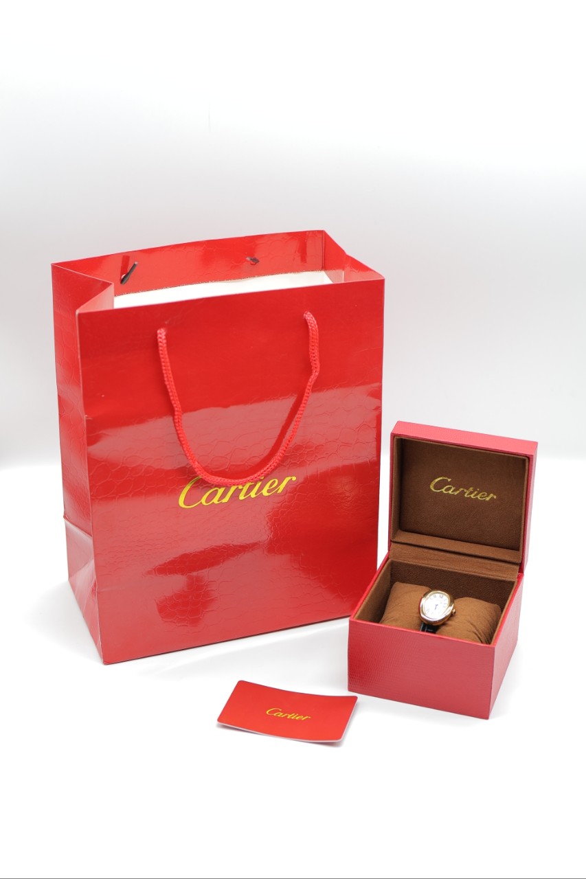 #까르띠에  베누아 워치 스몰 쿼츠 옐로우 골드 블랙 앨리게이터 가죽 스트랩