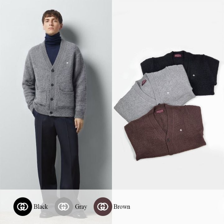 💕 구* GG 자수 로고 피셔맨 니트 가디건