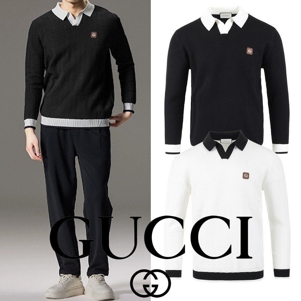 💕 구* 스틸로고 배색 카라 롱슬리브 니트