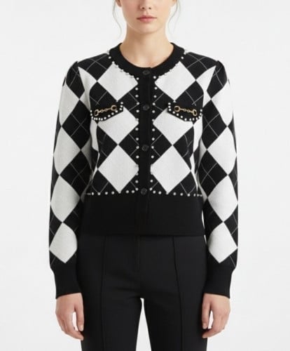 #명품의류 G 장식 아가일 니트 가디건 (7049) (dmd 904541)