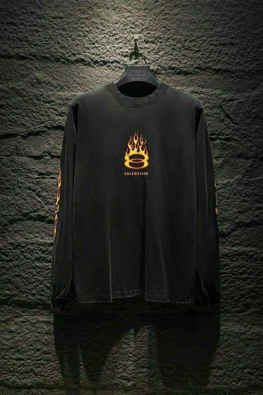 💕 발**** 불꽃 긴팔 워싱 티셔츠