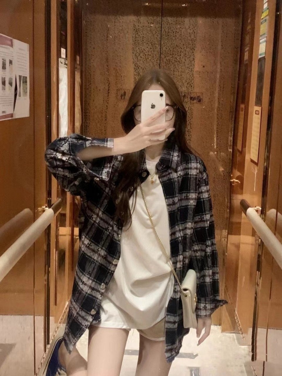 💕 크* 십자가 패치 버튼 자가드 체크셔츠✔수입최고급(남녀공용)