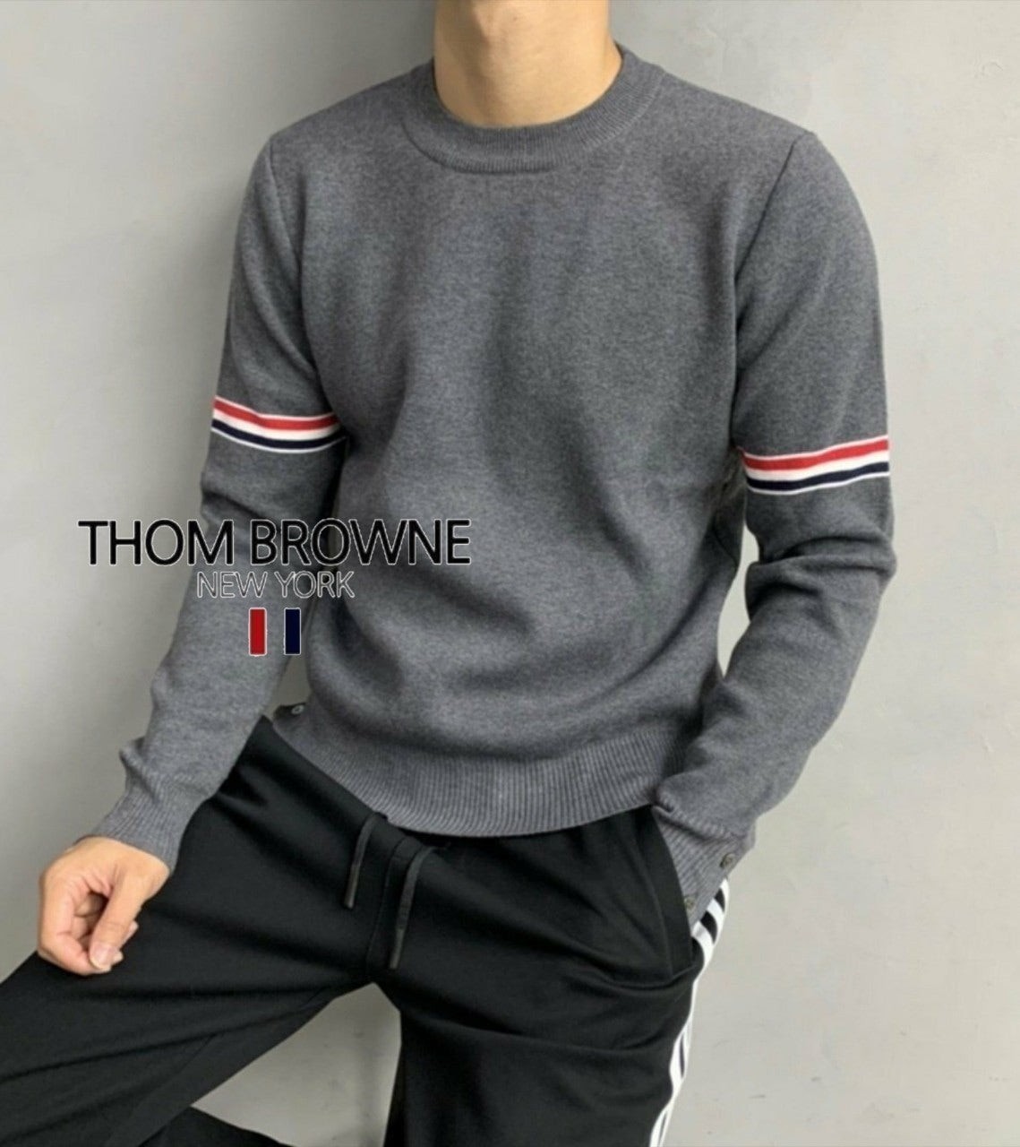 톰 옴므 삼선 라운드 니트 1016