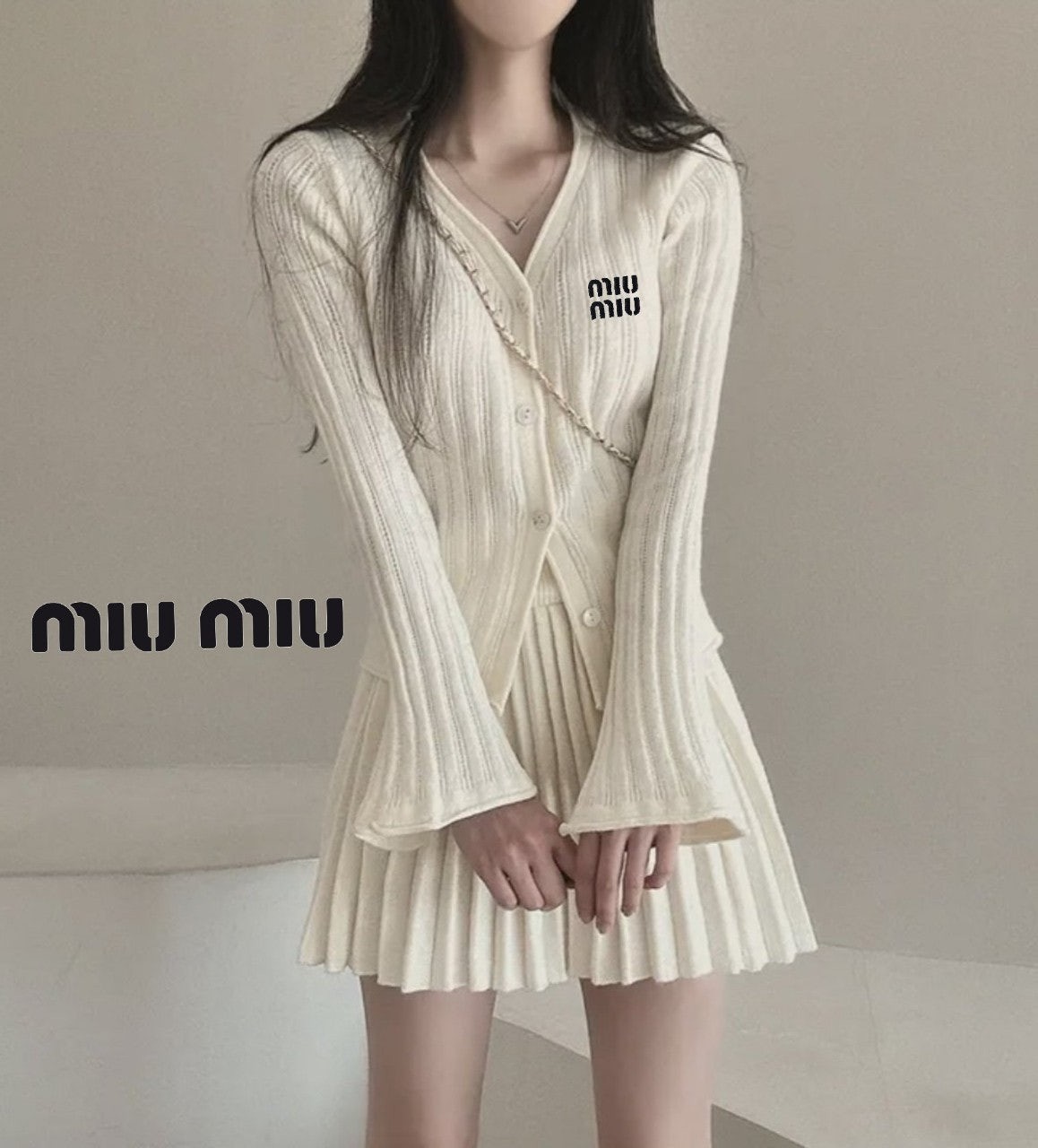 미미 자수로고 주름 스커트 세트 1008