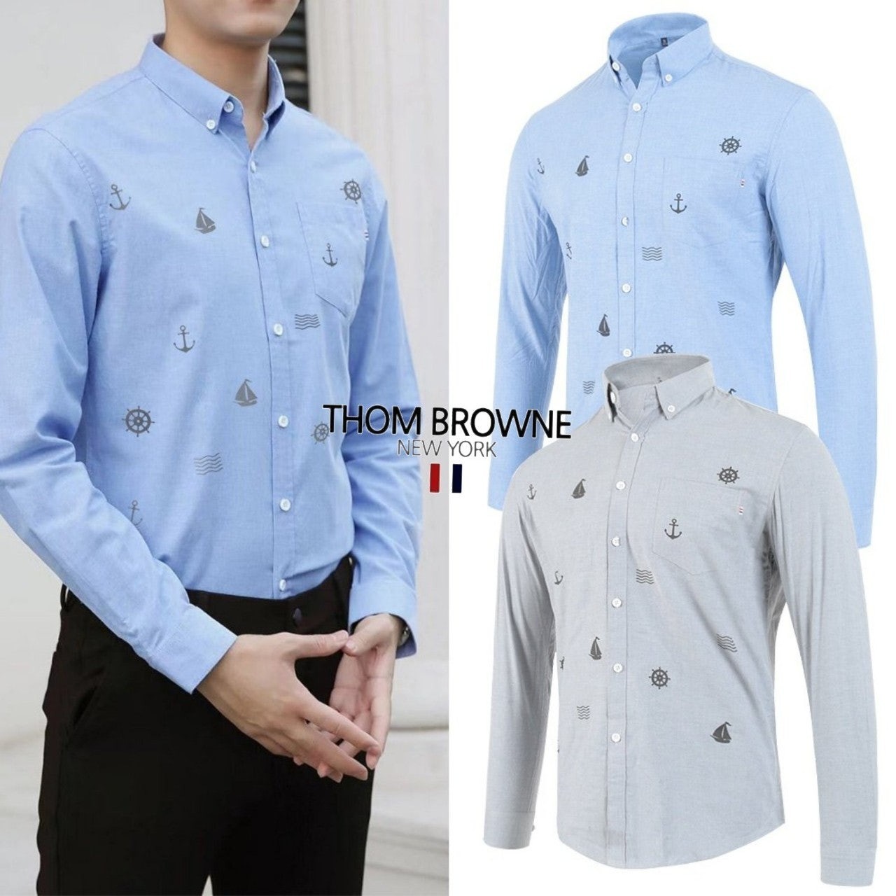 톰 마린 프린팅 옥스퍼드 셔츠 105