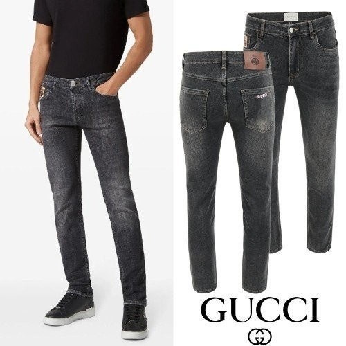 💕 구* 더블로고 레터링 자수 흑청 슬림진