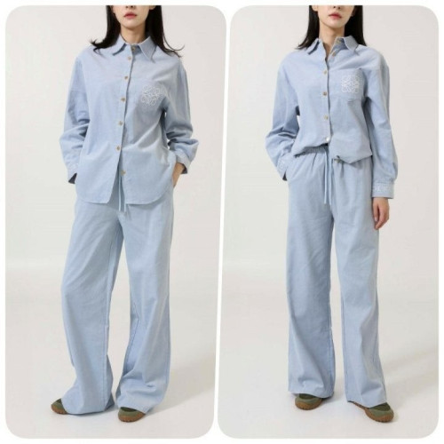 여성 아나그램 자수 로고 코듀로이 셔츠 & 팬츠 SET LOE-566