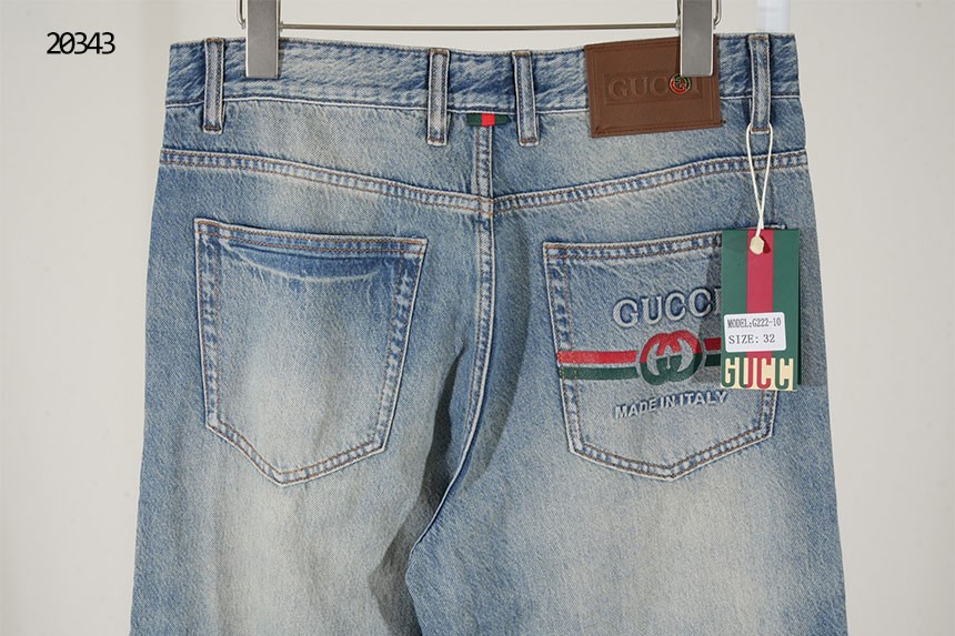 🔆[GUCCI] 구찌 웹 라인 엠보 로고 포켓 스트레이트 데님 팬츠 🔆