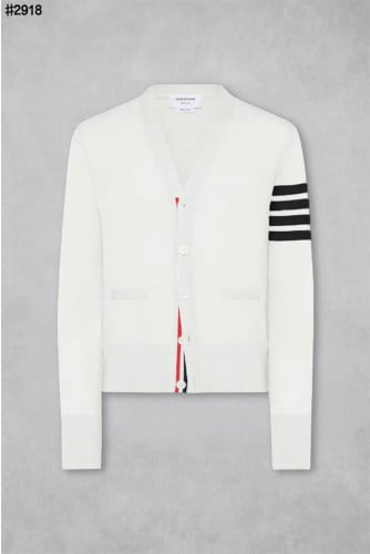 🍀 [THOM BROWNE] 톰브라운 코튼 4-바 크레이프 브이넥 가디건 🍀