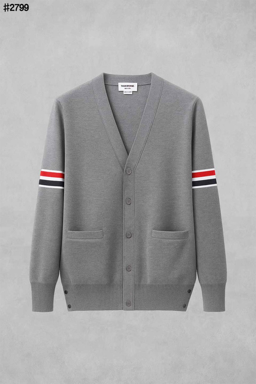 🍀 [THOM BROWNE] 톰브라운 RWB 암밴드 파인 메리노 울 브이넥 가디건🍀