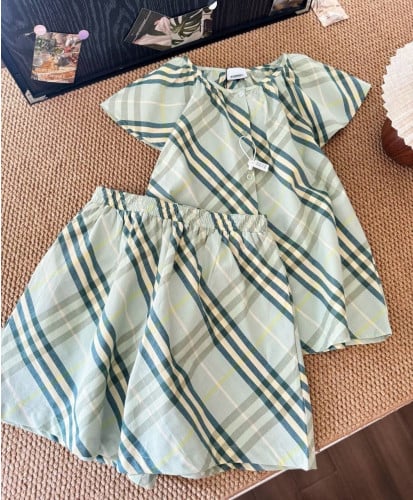 💕 버** 체크 민트 프리스타일 셔츠 반바지 세트 - 수입