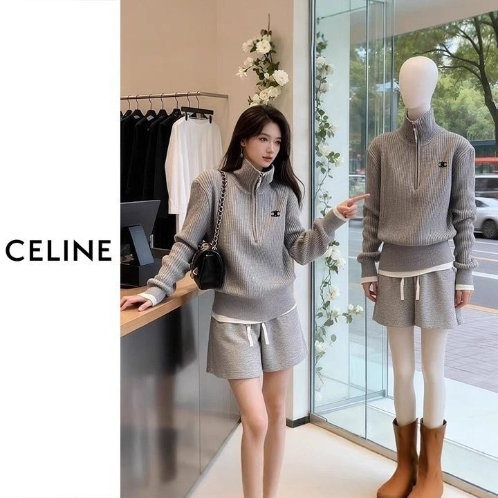 CLN 하이넥 반집업 스웨터