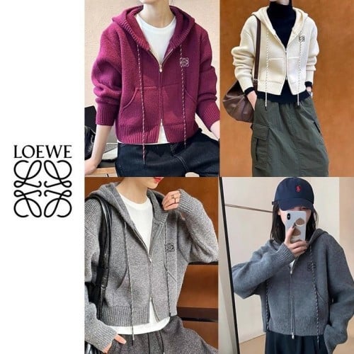 LOE 배색끈 니트 후드집업