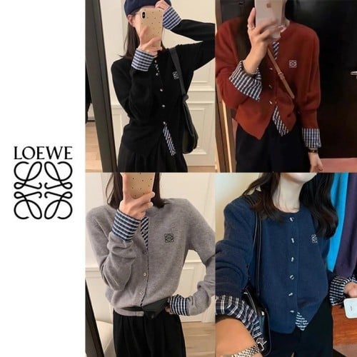 LOE 자수 체크 레이어드 가디건