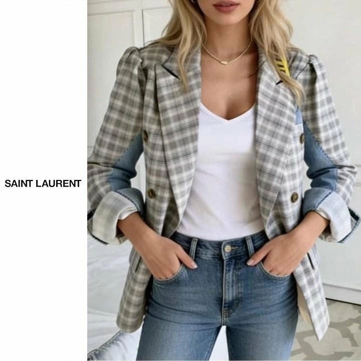 SLL 체크 데님 자켓