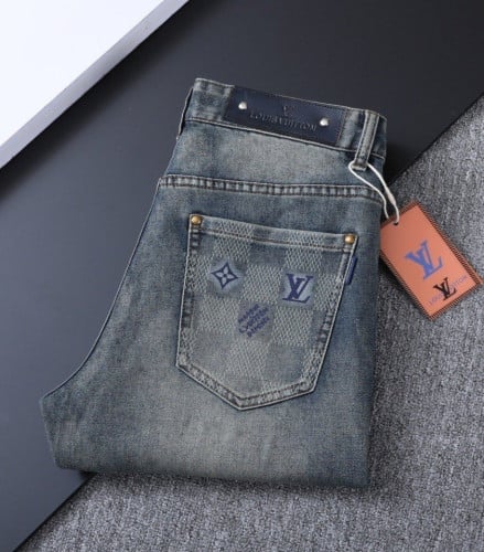 루VVV 다미에 로고 포인트 워싱스판 데님진