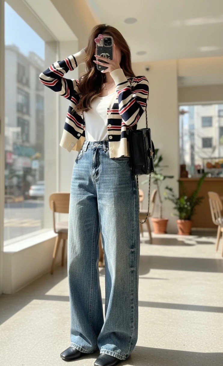 프VV 로고 패치 와이드핏 워싱 데님팬츠