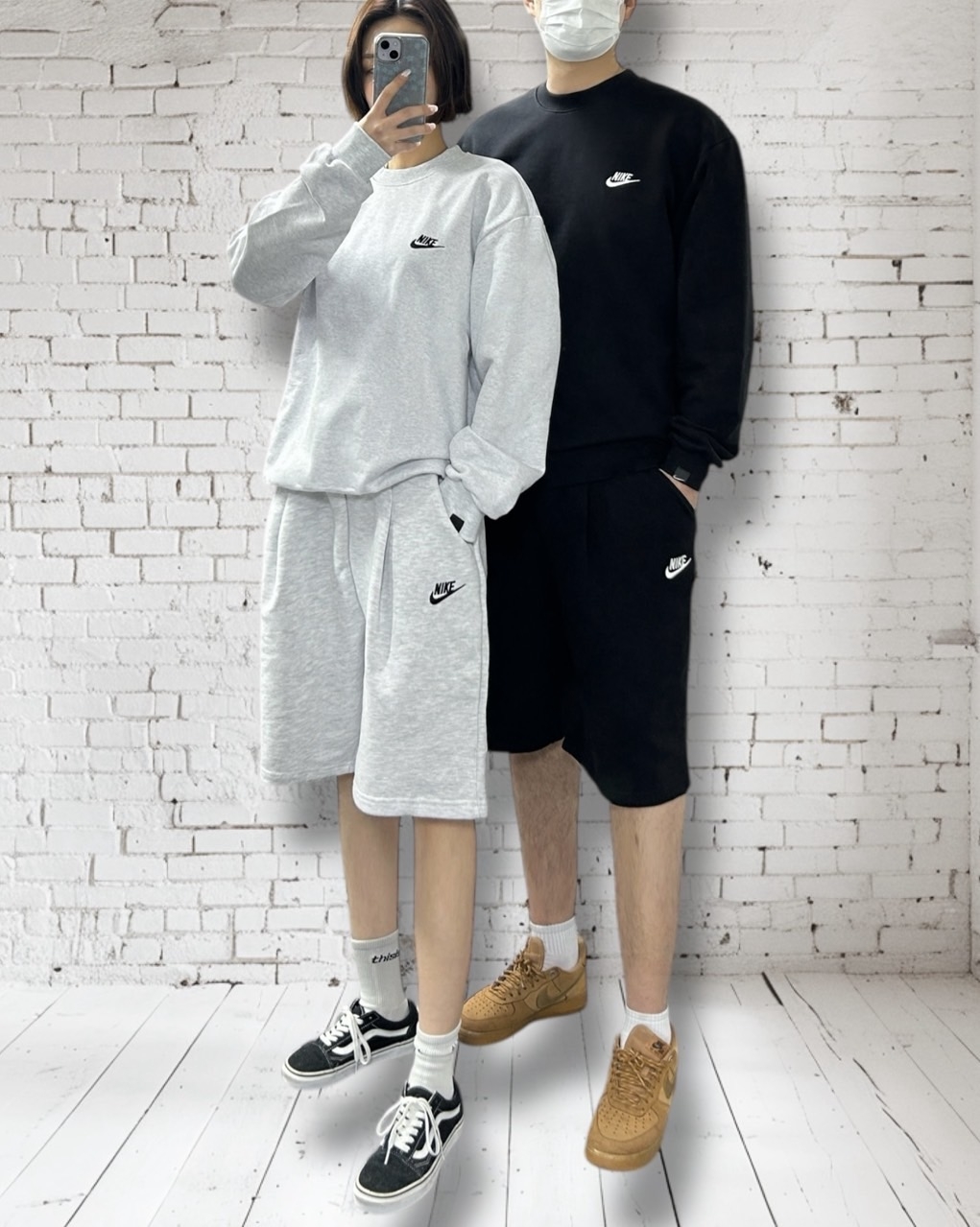 <나이키 맨투맨 와이드 반바지 세트>