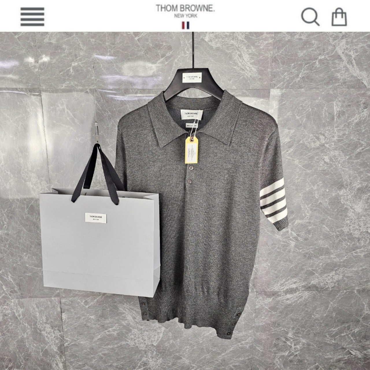 수입 T/B 사선완장 시그니쳐 카라 반팔니트 그레이