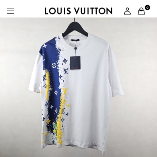 수입 LV 모노그램 엠보프린팅 라운드 티셔츠 남여공용