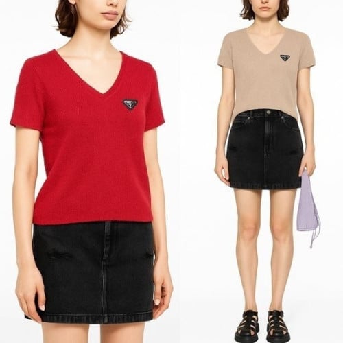 💕 프** 부클 브이넥 니트반팔