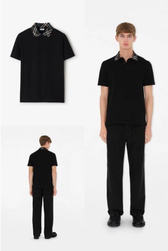 💕 버** 체크 카라 폴로 반팔티셔츠 - 수입 (블랙)