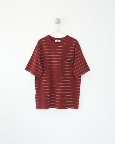 💕 미*** 로고패치 스트라이프 루즈핏 반팔티셔츠 - 수입