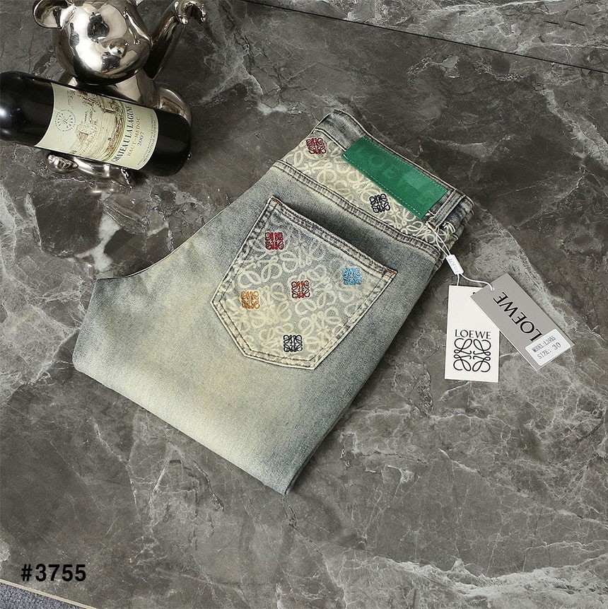 🍀 [LOEWE] 로에베 아나그램 컬러 그린패치 워싱 데님 팬츠 🍀