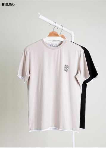 🔆 [BRUNELLO CUCINELLI] 브루넬로 쿠치넬리 시그니처 로고 패치 레이어드 숏 슬리브 코튼 티셔츠 🔆