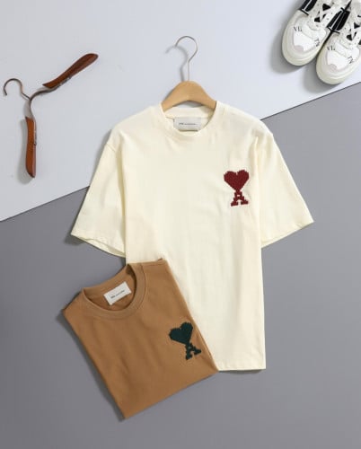 #아미 [ am* ] 수입 드 꾀흐 빅 A하트 로고 자수 베이직 반팔 티셔츠 입고💢 #남성상의 #반팔티셔츠