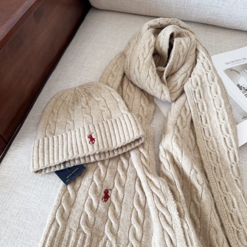 🧣 폴로 랄프로렌 꽈배기니트 머플러 & 비니 세트