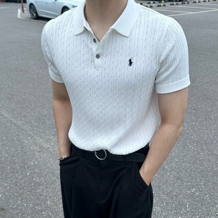 💕 폴* 케이블 카라 반팔니트