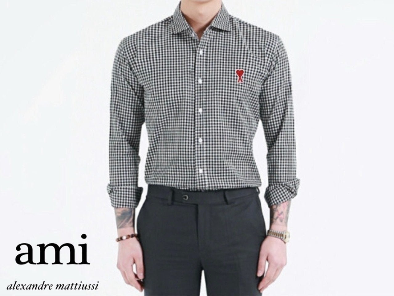 💕 아* 스몰하트패치 체크 포플린 셔츠