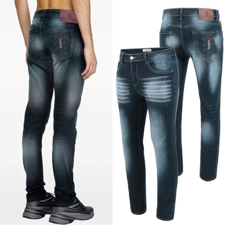 💕 로** 그래픽 아나그램 워싱 청바지