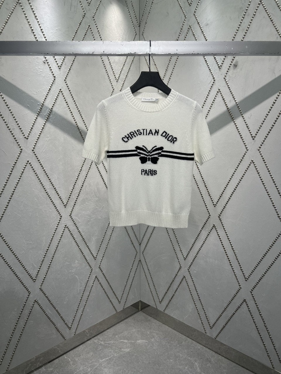 크리스찬 디* 파피용 모티프 캐시미어 슬리브드 니트