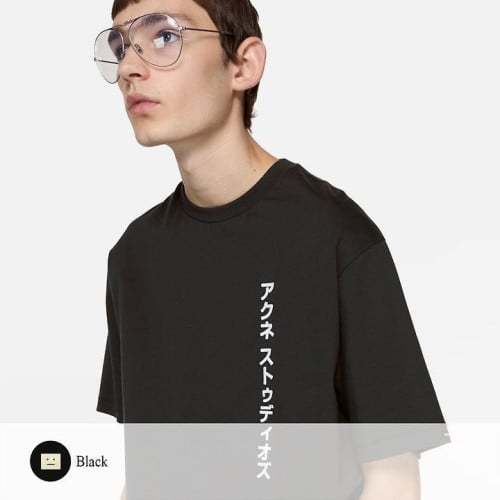 💕 아** 일본어 로고 자수 반팔티셔츠